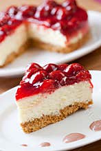 Slice of delicious strawberry cheese cake