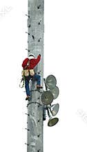 Repairman Climbs a Cell Phone Tower