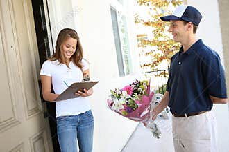 Pretty Woman Receiving Flowers