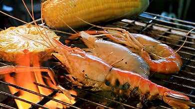 Shrimp grilled on bbq charcoal oven