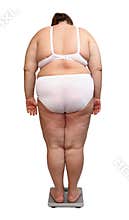 Women with overweight from behind on scales