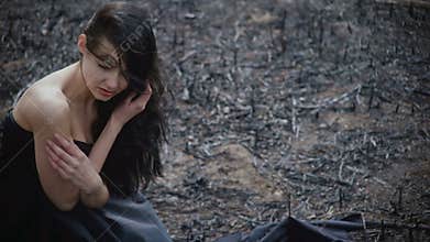 People and dying nature. Ecology concept