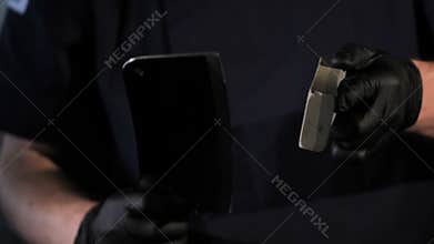 Honing Chef Knife Close up of hand working Japanese chef knife