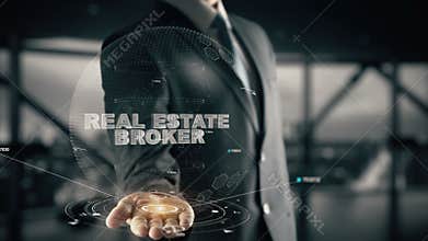 Real Estate Broker with hologram businessman concept