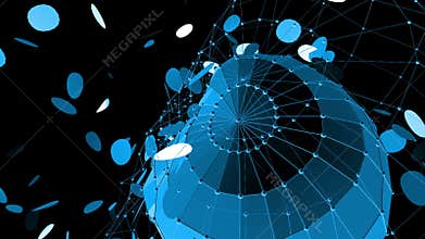Abstract blue waving 3D grid or mesh of pulsating geometric objects. Use as abstract dream background. Blue geometric