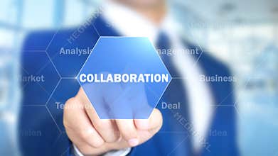 Collaboration, Businessman working on holographic interface, Motion Graphics