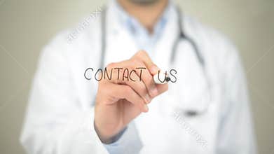 Contact Us, Doctor writing on transparent screen