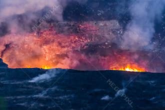 Early evening shot of two geothermal vents of KiÌ„lauea volcano_