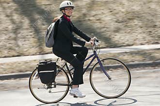 Businesswoman Biking to work