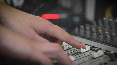 Working With Analogic Sound Mixer. Professional audio mixing console radio and TV broadcasting