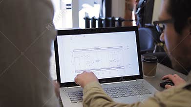 Close up images design drawings on meeting laptop inside office