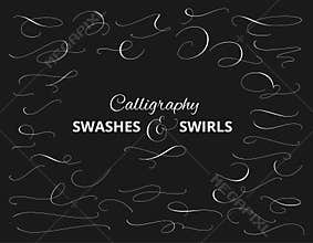 Set of custom decorative swashes and swirls, white on black. Great for wedding invitations, cards, banners, page