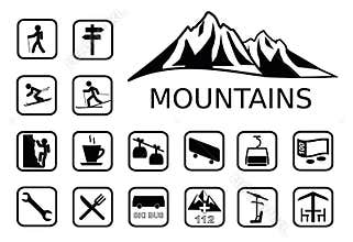 Mountains activities icon set