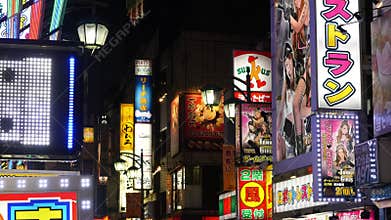 Japanese Advertising Signs at Night - Tokyo Japan