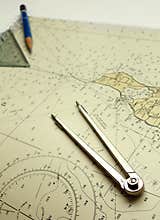 Nautical chart and dividers