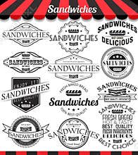 Set of sandwiches labels, badges and logos.
