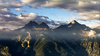 Timelapse sunrise over mountains. Sun dawn on Italy Alps. Val d'Aosta