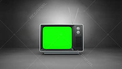 Old fashioned tv with green screen