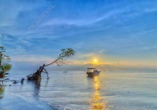 Sunrise over sea Go Cong, Tien Giang, Vietnam