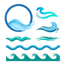 Set of blue ocean waves