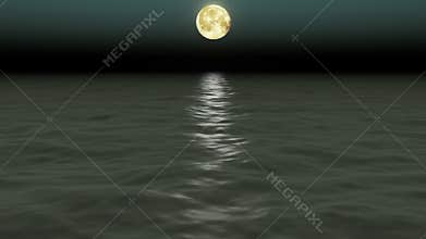 Beautiful Sea And Moon. Night Sky. Looped