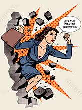 Business success businesswoman breaks the wall