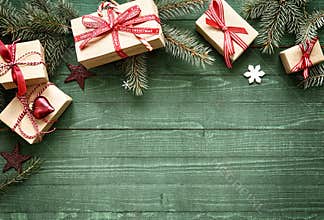 Pretty Christmas holiday border with gifts