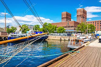 Oslo City Hall from Harbour, Norway