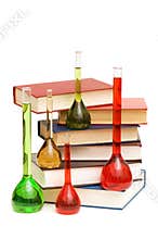 Books and tubes isolated on the white background