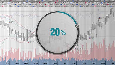 Indicate about 20 percents circle dial on various animated Stock Market charts and graphs&#x28;text version&#x29;