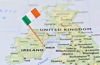 Ireland flag on map
