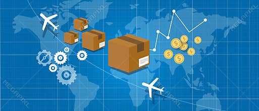 Delivery package shipping world wide map globe
