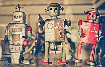 Old classic tin toy robots