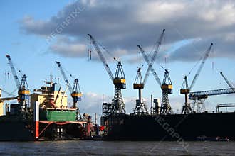 View of logistics and cranes at the harbour - serie