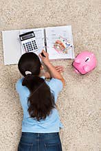 Woman Doing Calculation At Home