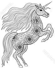 Hand drawn magic Unicorn for adult anti stress Coloring Page wit