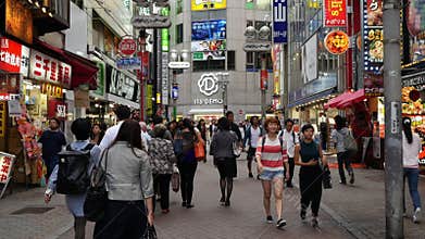 Pan Down of Busy Shibuya Shopping District Daytime - Shibuya, Tokyo Japan