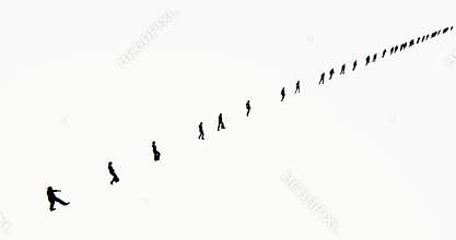 4k Crowd Of People walking turned into a row,businessman silhouette.