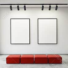 Mock up posters frames and canvas in gallery interior background,
