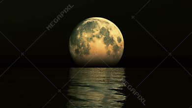 4k timelapse Full moon rises from the water at night,Science Fiction Scene.