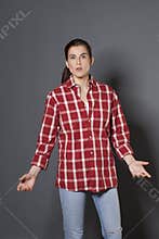 Relaxed 30s woman asking questions welcoming information