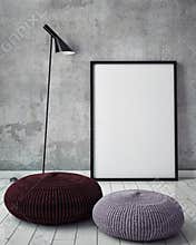 Mock up poster frame in hipster interior background,