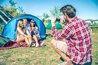 Friends in a campsite
