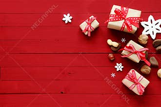 Festive red Christmas card background and border
