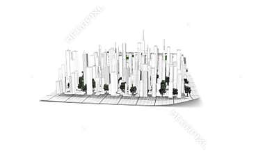 City rising up from a design map