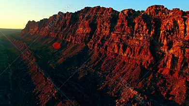 Rock formation in Painted desert valley at sunset