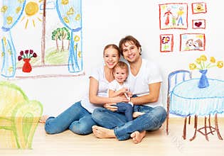 Concept : happy young family in new apartment dream and plan in