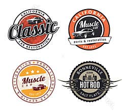 Set of classic muscle car emblems, badges and signs.