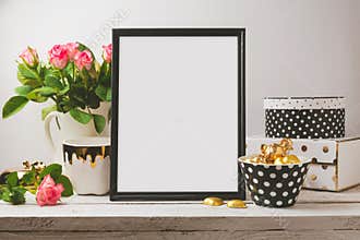 Poster mock up with glamour and elegant objects