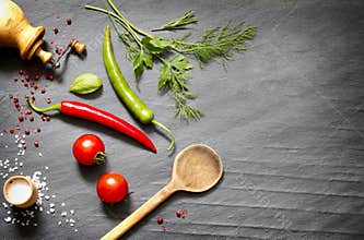 Spices and herbs creative food background